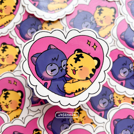 Kitty + Tiger Heart 💗 - Die-cut Sticker