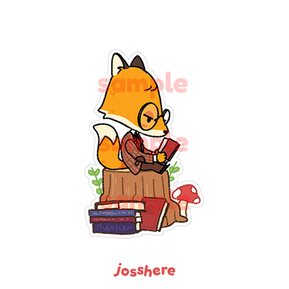 Bookworm Fox 🍄Clear Die-Cut Sticker